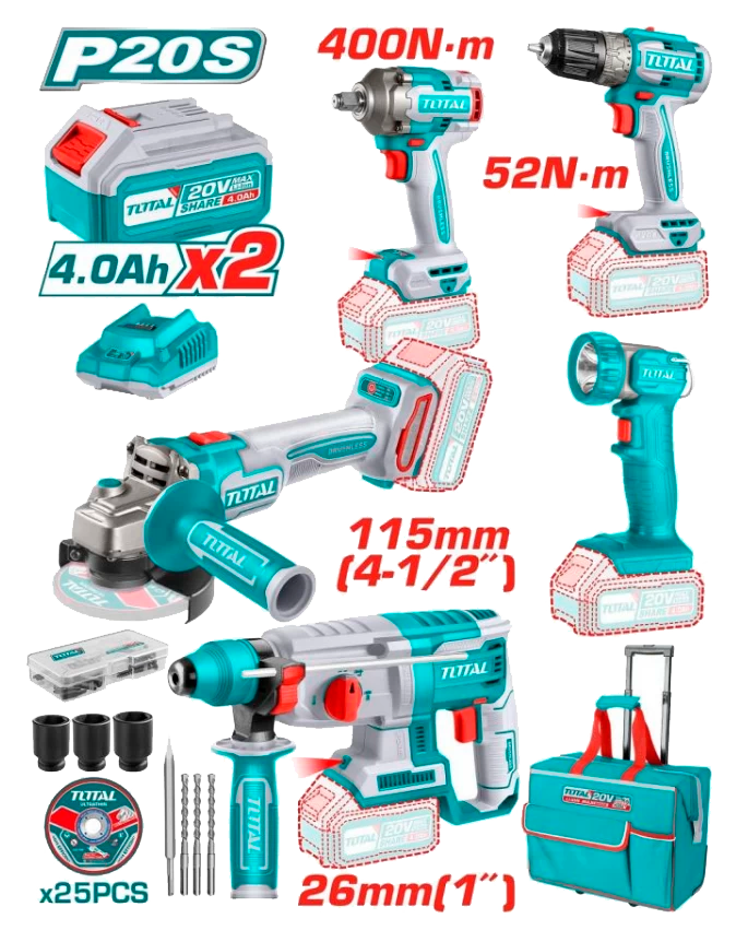TOTAL TCKLI2058 KIT DE HERRAMIENTAS 20V 5 PZS