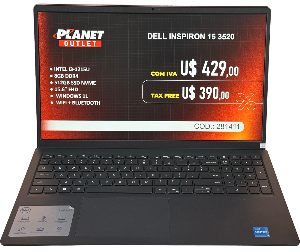 Dell I3-1215 Notebook 8gb/512 SSD 15.6"