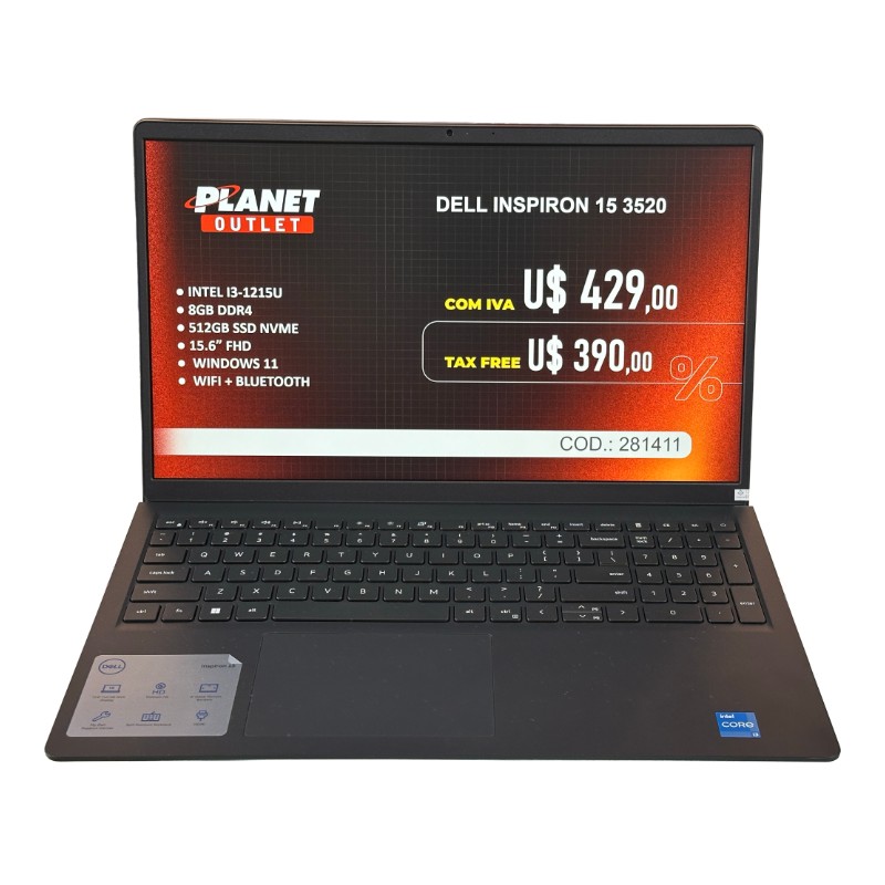 Dell I3-1215 Notebook 8gb/512 SSD 15.6"
